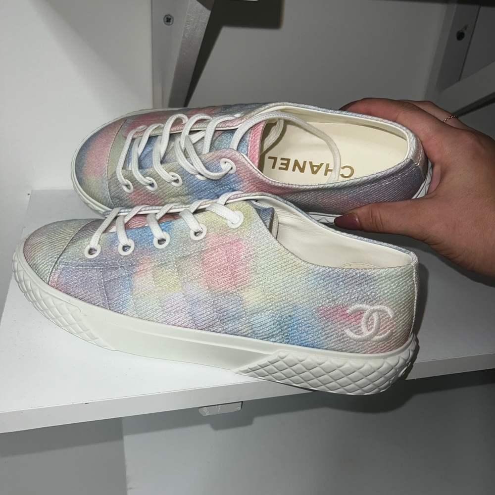 Authentic CHANEL Tie Dye Printed Canvas Multicolor Sneakers NWT
